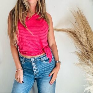 NIKE Dri Fit Hot Pink Red Stripe Asymmetrical Side Tie $58 Tank Top Shirt S M